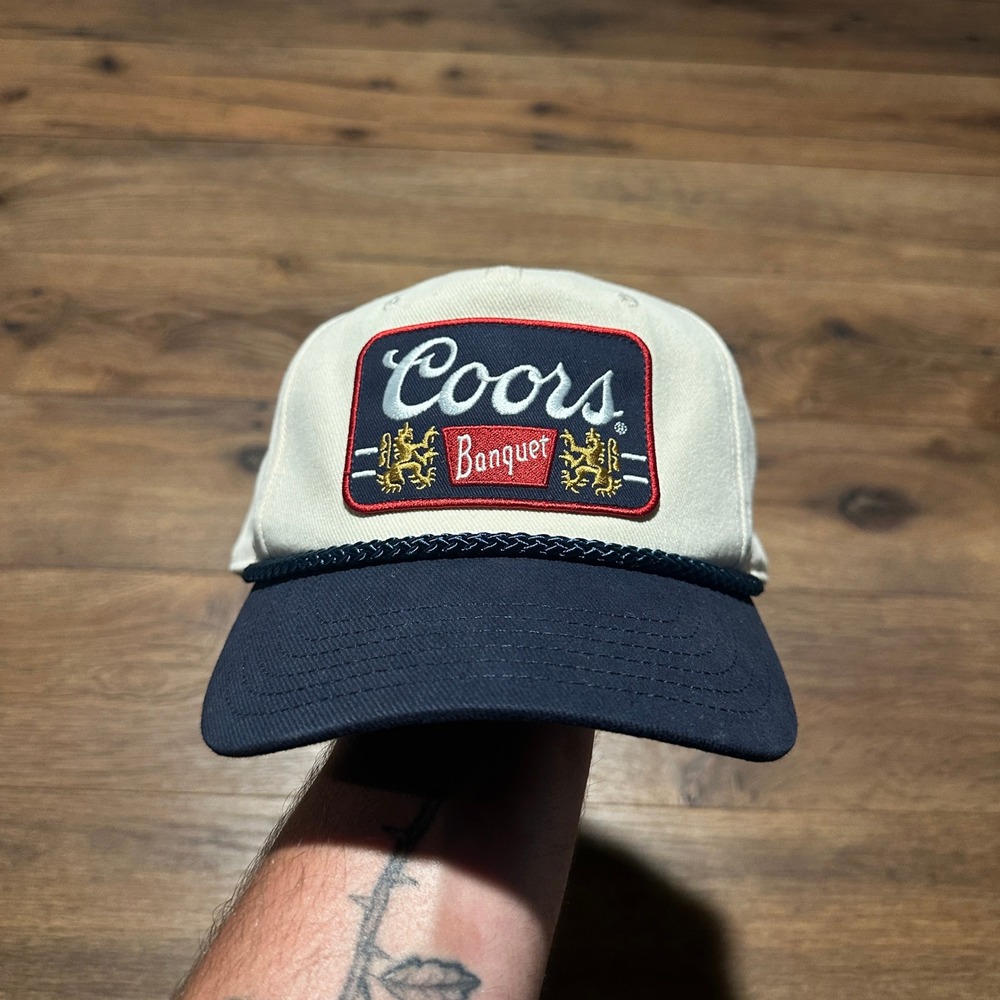 Coors Banquet Cream Navy Blue Rope Hat Trucker Cap Mens OSFM